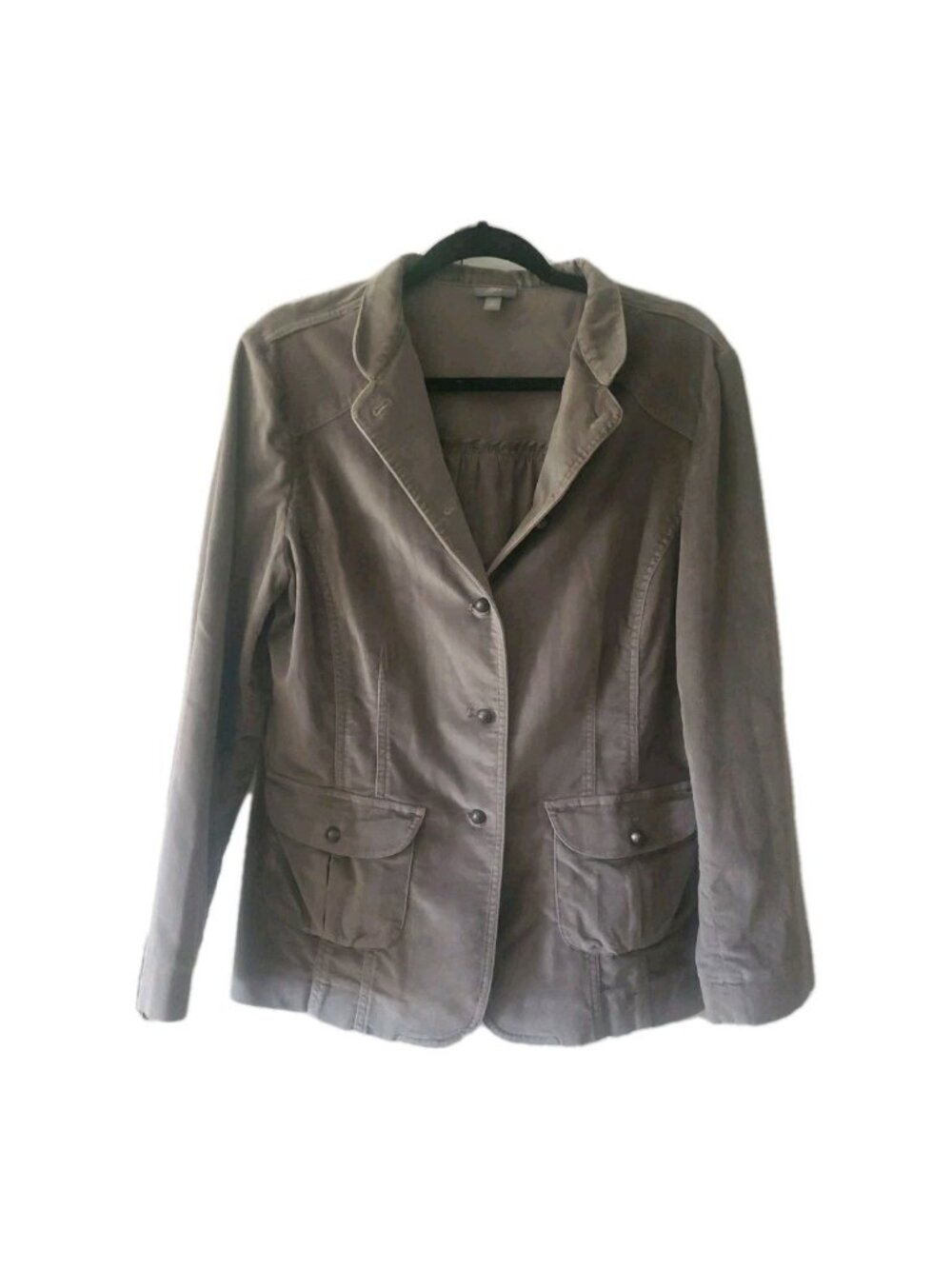 J. Jill Jacket Military Velvet Velour Gray 12 Button Front Stretch